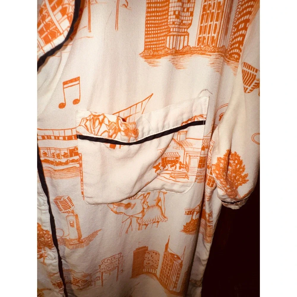 Katie‎ Kime Nashville Toile Pajama Top Orange Cream Cotton Short Sleeve Medium